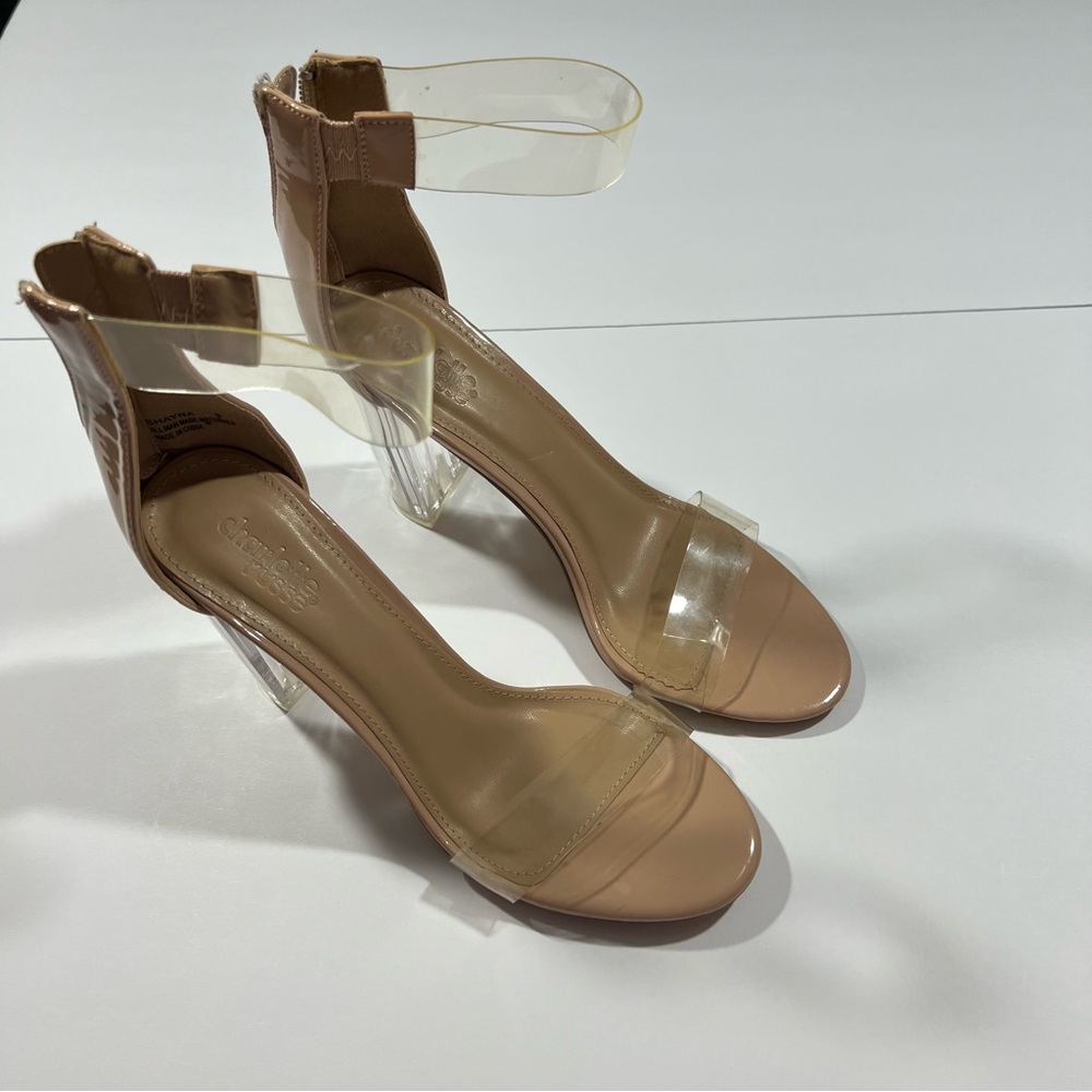 Charlotte Russe Shayna 4” Block Clear Heel Sexy Size 9 Nude - Picture 3 of 9